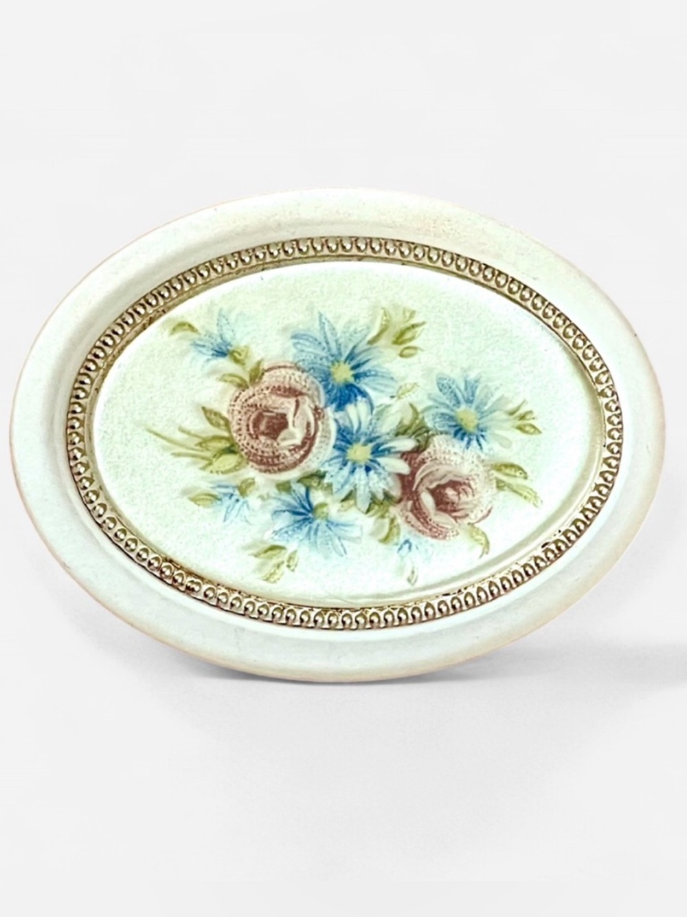 Vintage Floral Lucite/Acrylic Oval Brooch Cottagecore Pastel Flower Pin Chic